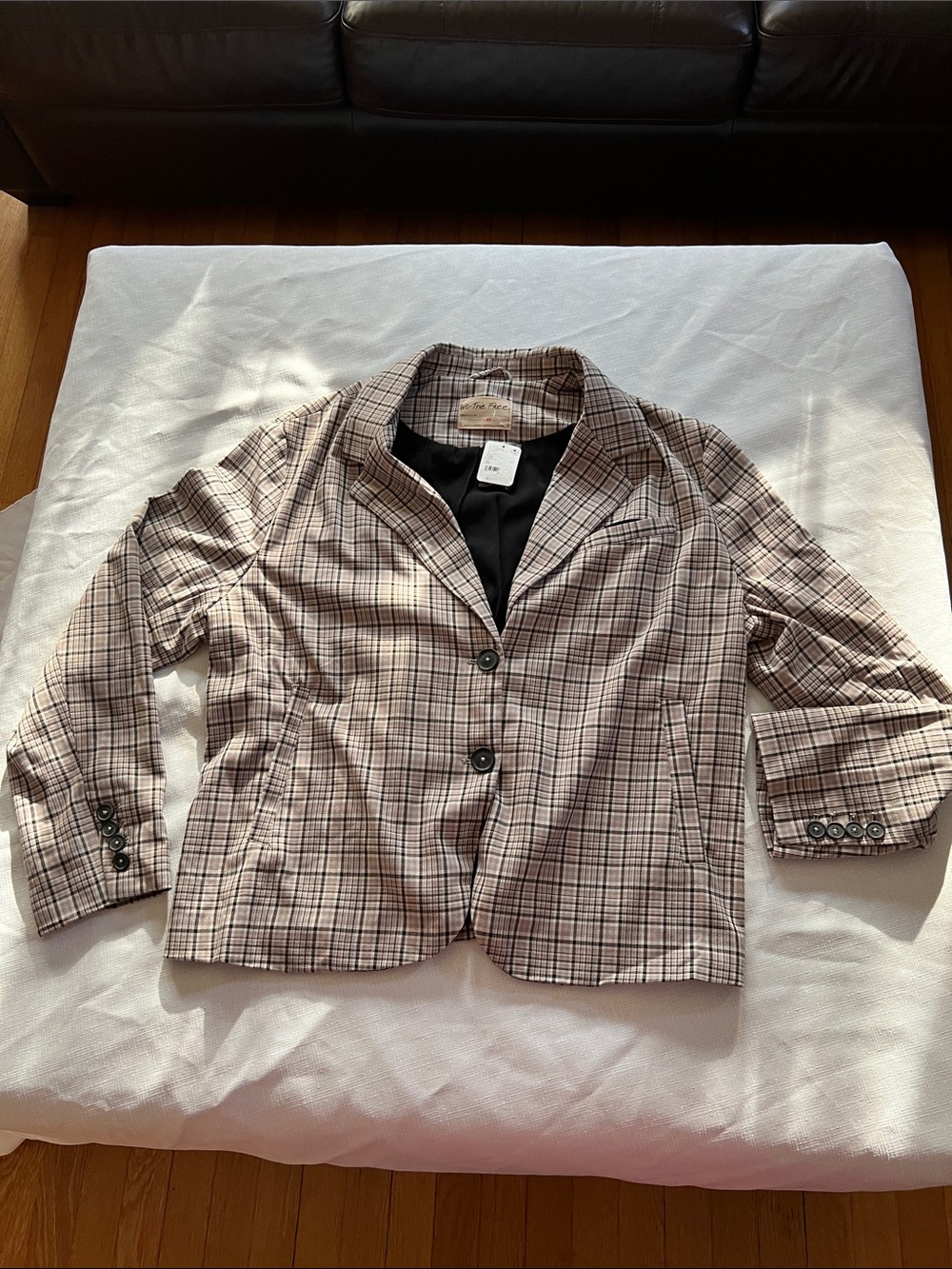 We The Free Taupe Plaid Single-Breasted Blazer